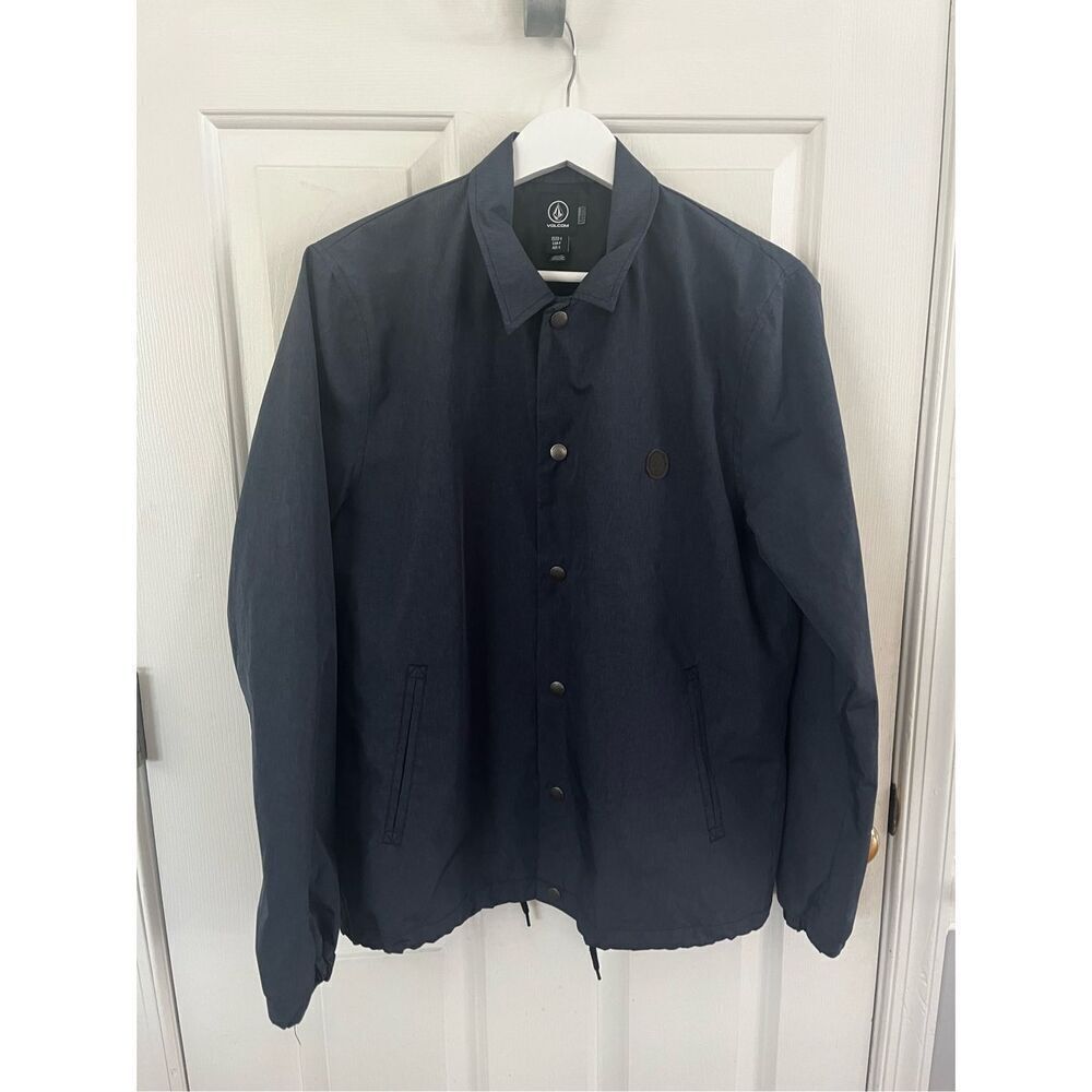 Volcom Navy Blue Snap Up Coaches Jacket Water Resistant sz S NWOT